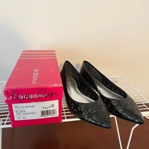 BCBGeneration Black Rose Laser Patent Flats